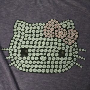 Hello Kitty Rhinestone Cat Face Tee in Purple with Pink Bow